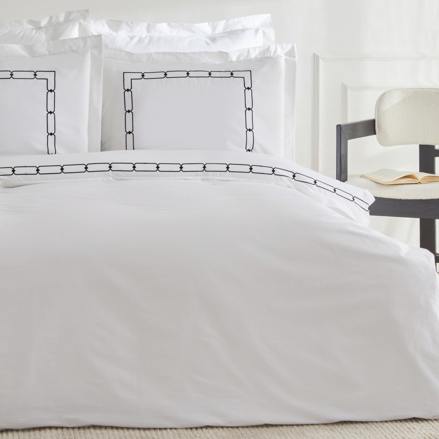 Karaca Home Diane 80 Thread Count %100 Cotton Double Percale Duvet Cover Set Embroidered White - MALLTURK