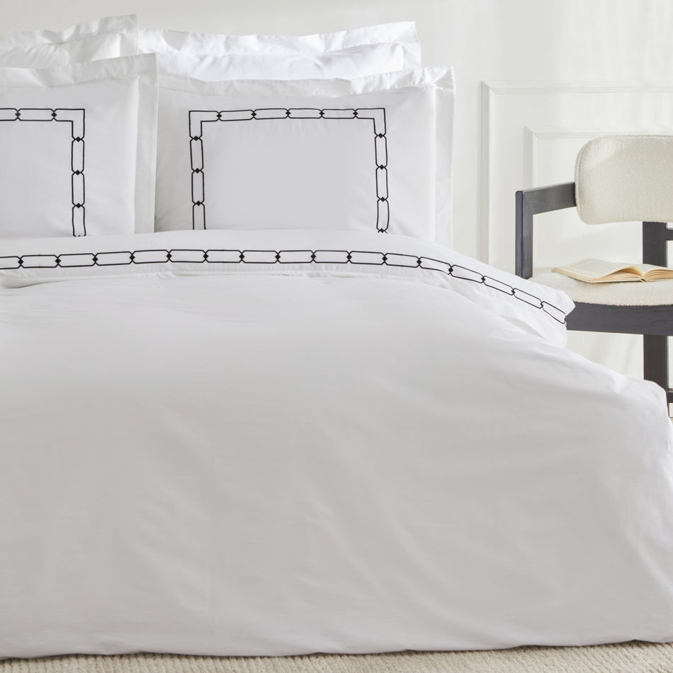 Karaca Home Diane 80 Thread Count %100 Cotton Double Percale Duvet Cover Set Embroidered White - MALLTURK