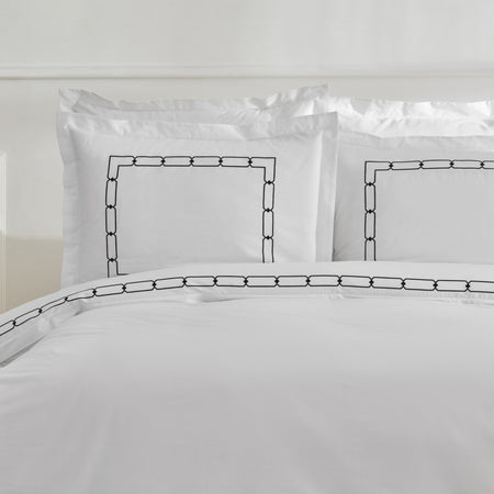 Karaca Home Diane 80 Thread Count %100 Cotton Double Percale Duvet Cover Set Embroidered White - MALLTURK