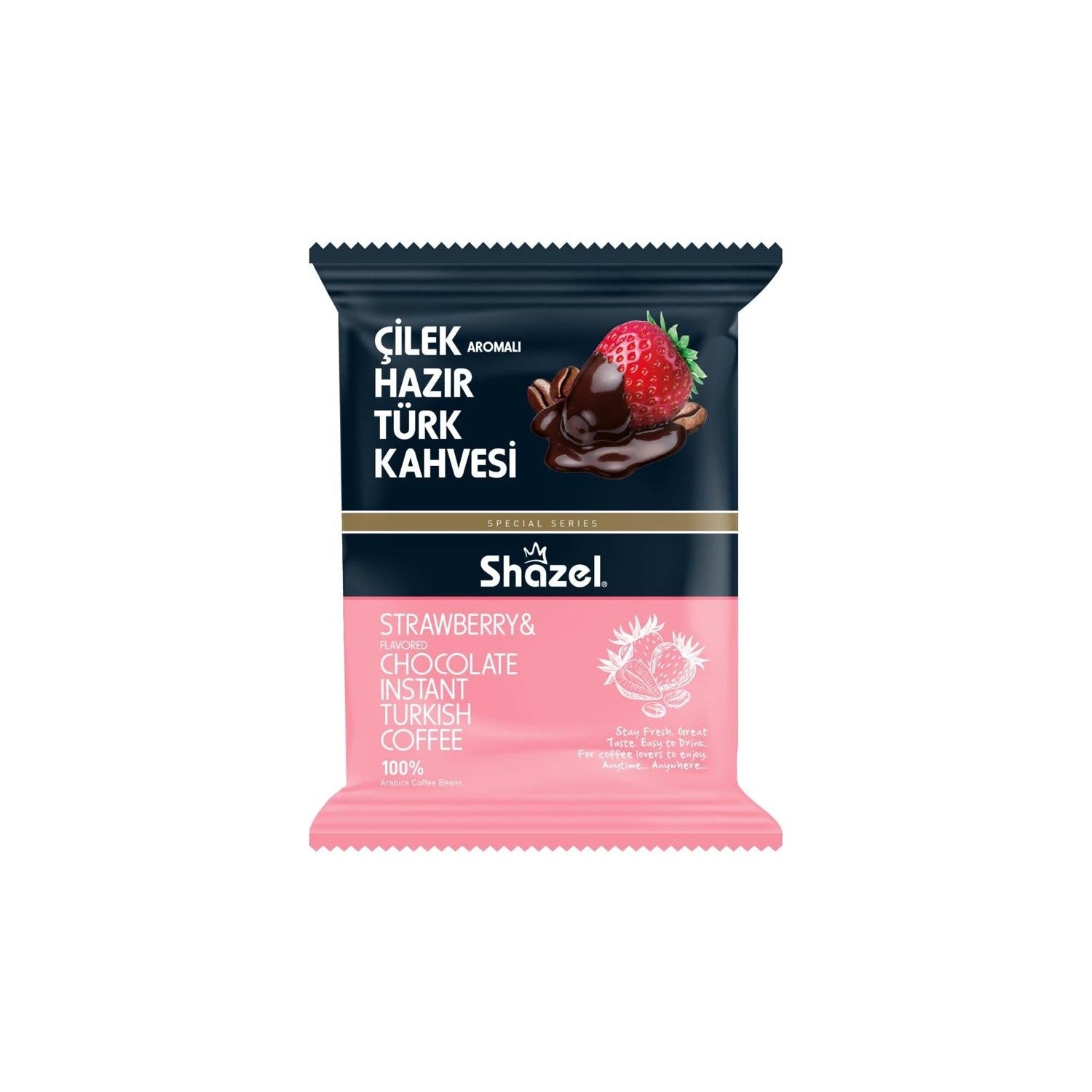 Shazel Special Edition Strawberry Flavored instant Turkish Coffee 100 gr x 10 Packs - MALLTURK