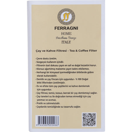 FERRAGNI Home Porcellana Firenze tea and KAHVE FILTRESI 3 pack (90 pieces) BUYUK BOY (9*22 cm) - MALLTURK