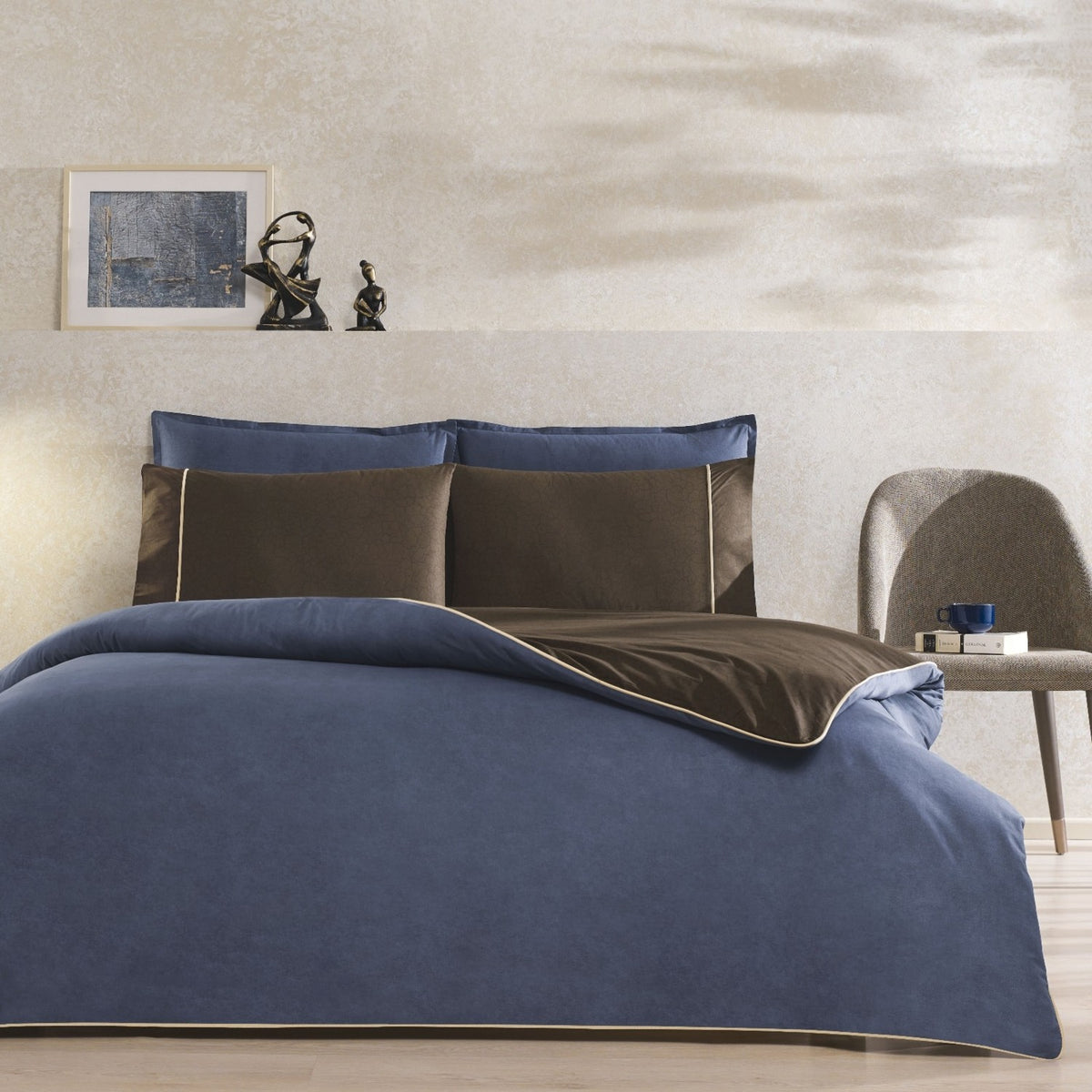 Tac Riven Biyeli Single Duvet Cover Set Navy Blue - MALLTURK