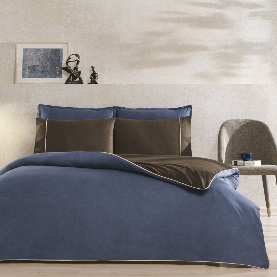 Tac Riven Biyeli Single Duvet Cover Set Navy Blue - MALLTURK