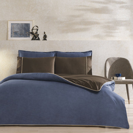 Tac Riven Piped Single Duvet Cover Set Navy Blue - MALLTURK