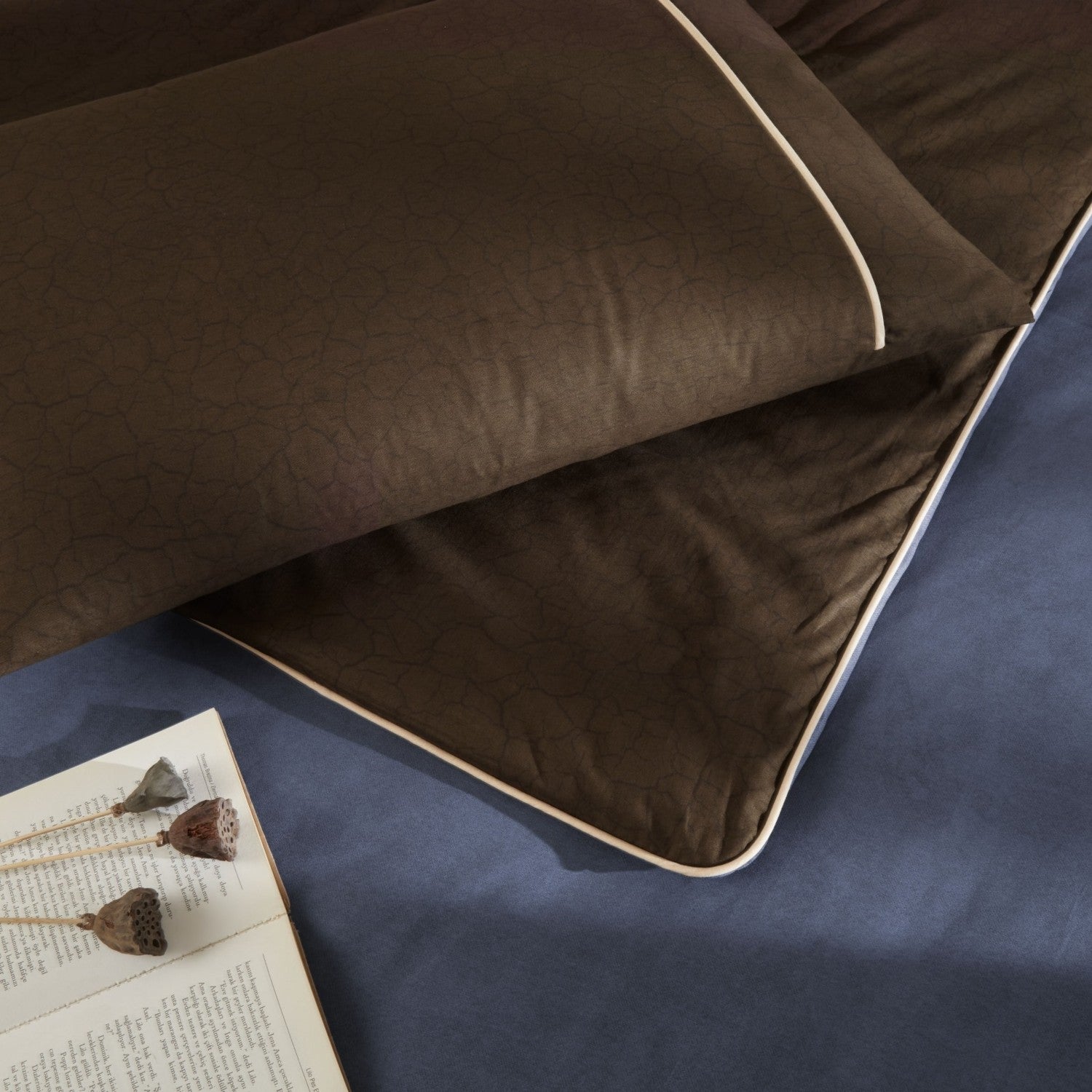 Tac Riven Piped Single Duvet Cover Set Navy Blue - MALLTURK
