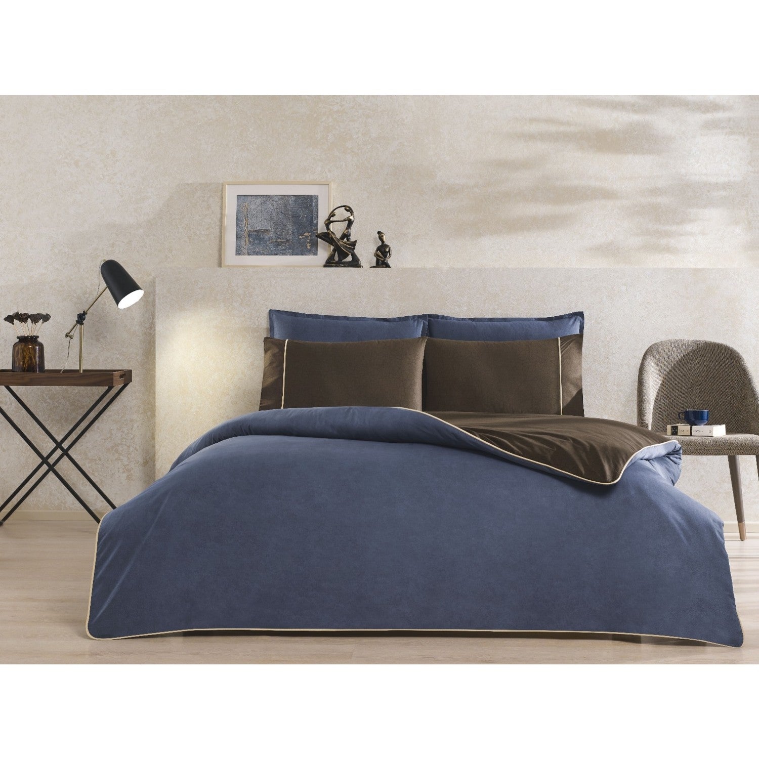 Tac Riven Biyeli Single Duvet Cover Set Navy Blue - MALLTURK