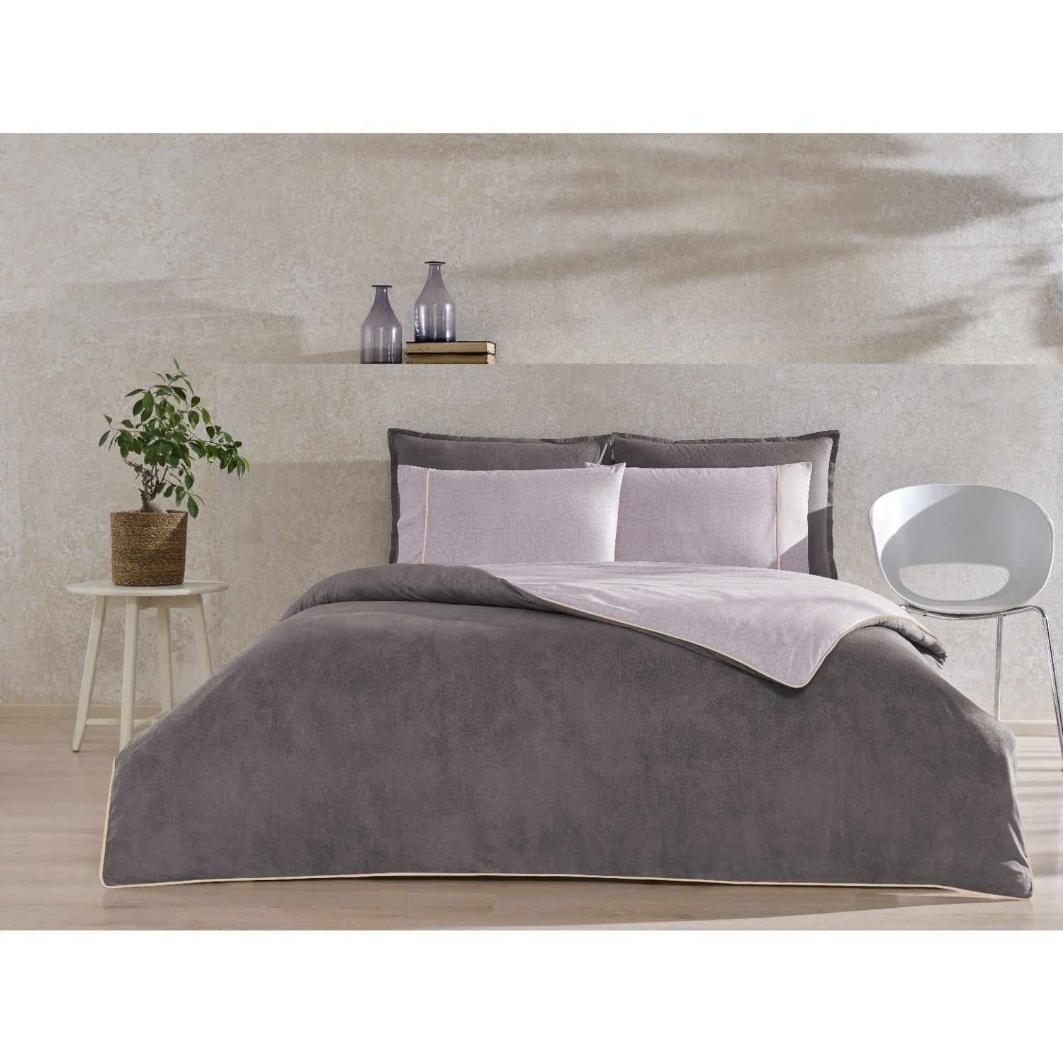 Tac Riven Piped Single Duvet Cover Set Gray - MALLTURK
