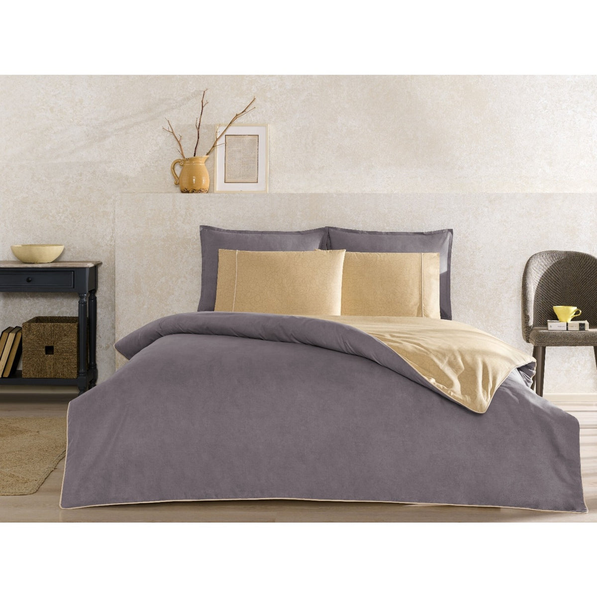 Tac Riven Piped Single Duvet Cover Set Anthracite - MALLTURK