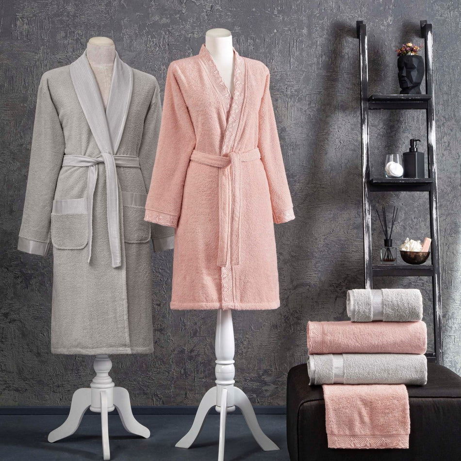 Tac Clarette Cotton Family Bathrobe Set White Mink - MALLTURK