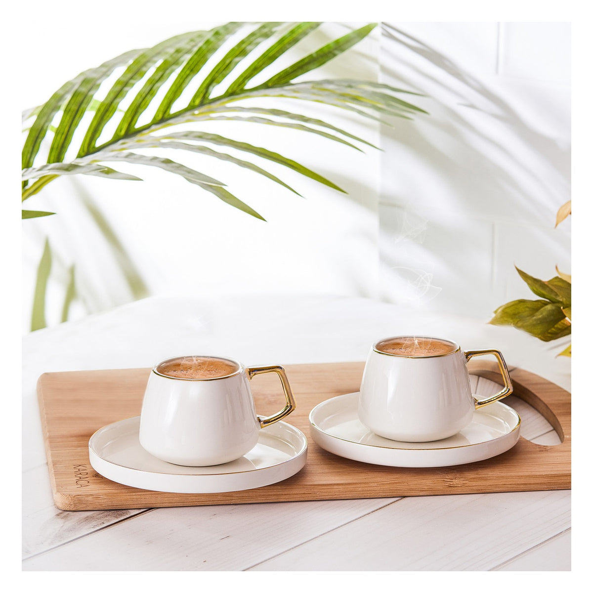 Karaca Saturn Gold Porcelain Turkish Coffee Cup Set for 2, 100 ml - MALLTURK