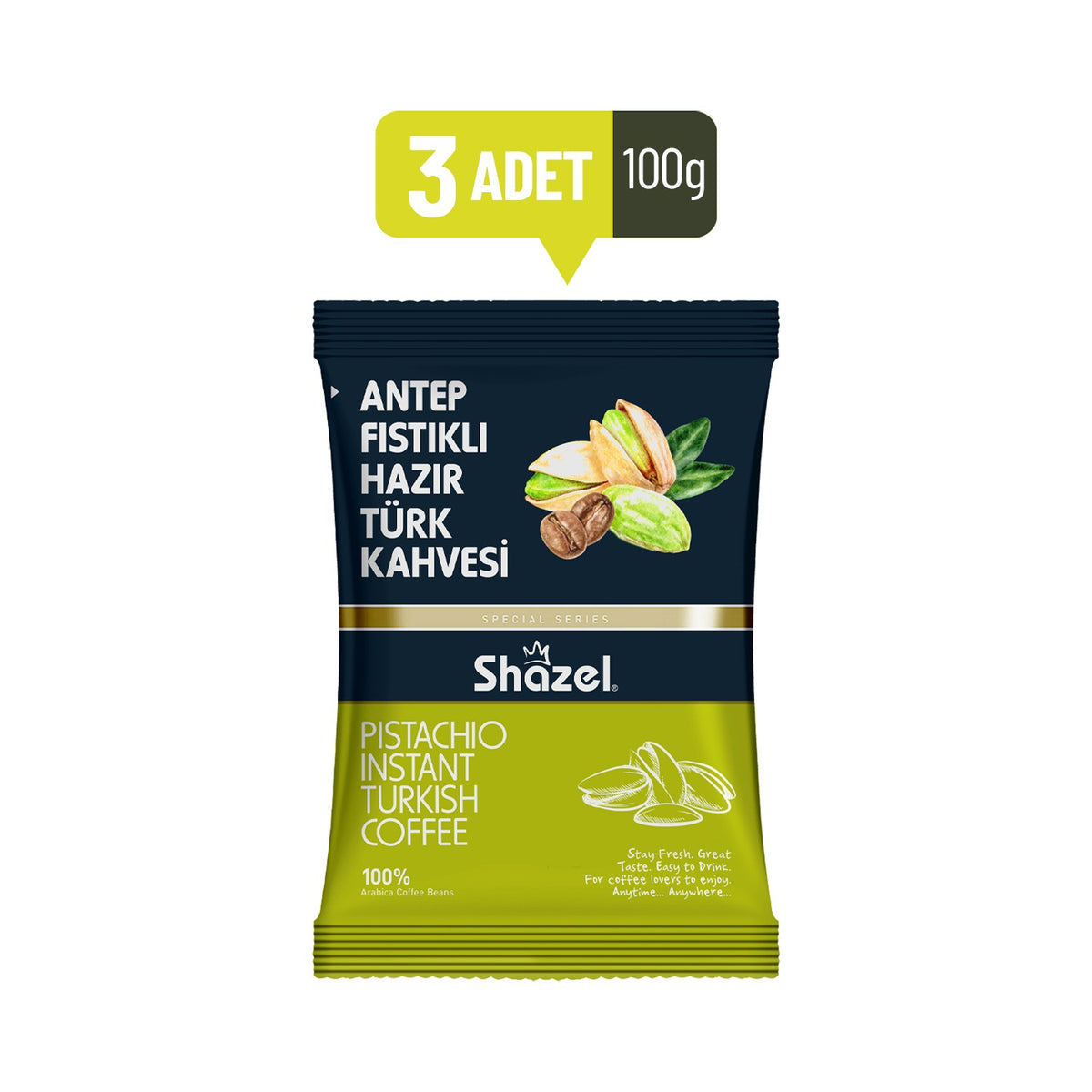 Shazel Pistachio Instant Turkish Coffee 100 g x 3 - MALLTURK