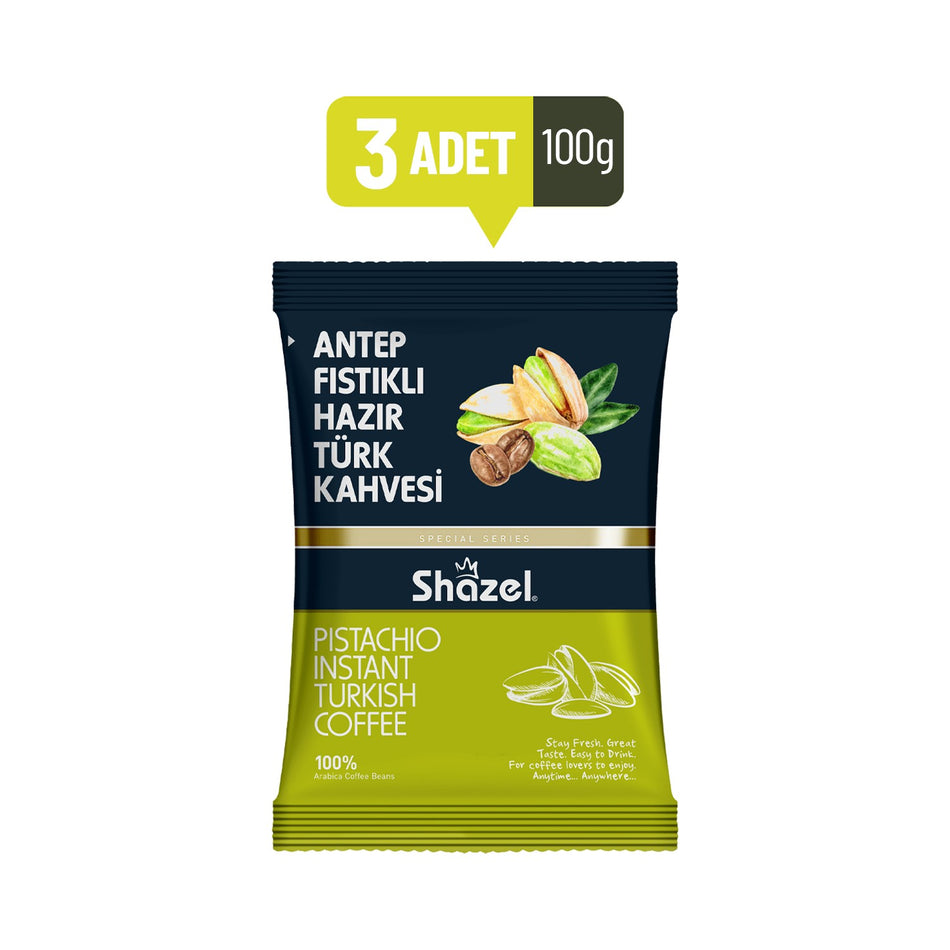 Shazel Pistachio Instant Turkish Coffee 100 g x 3 - MALLTURK