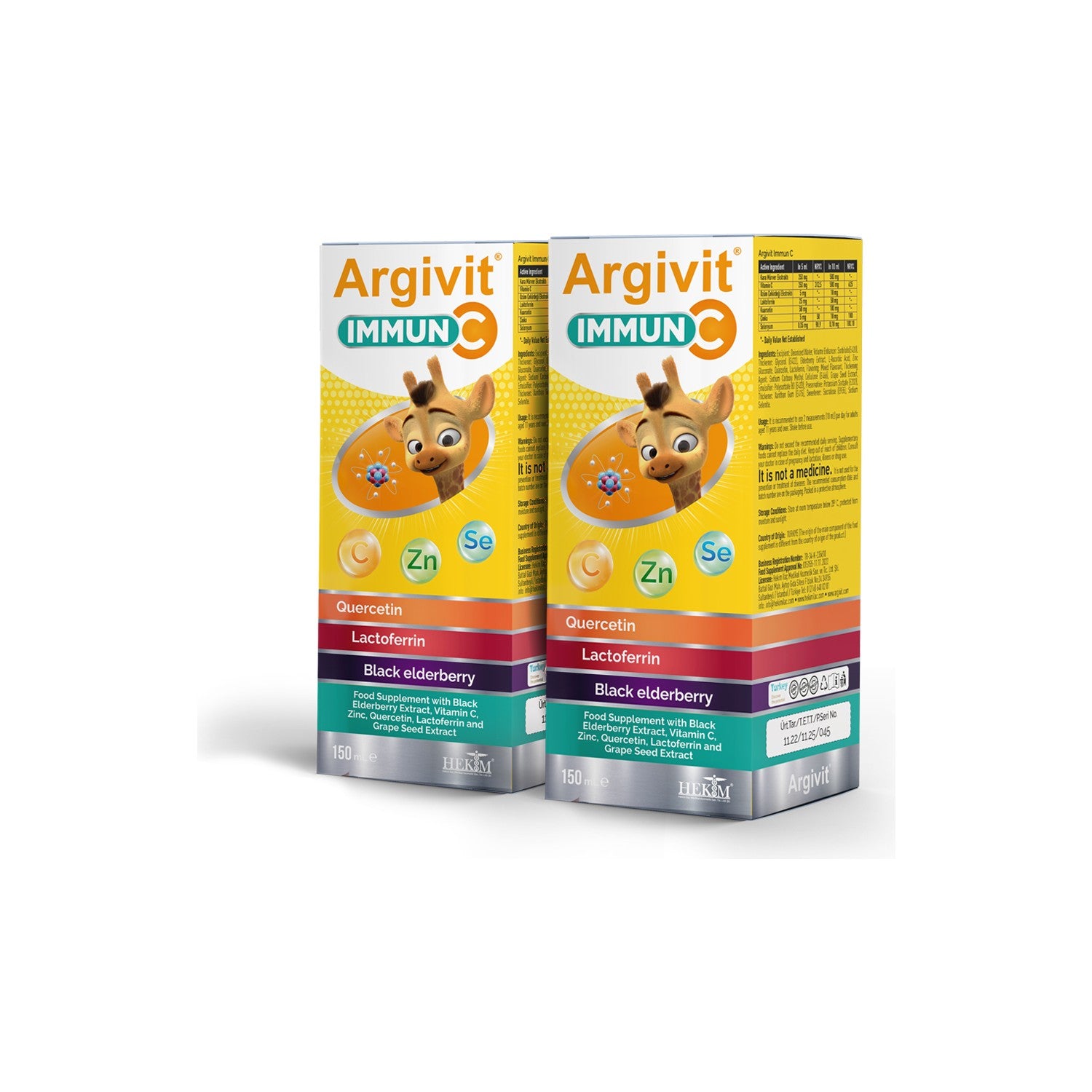 Argivit Immun C Syrup 2li Paket ( Kara Murver, C Vitamin, Zinc, Kuersetin, Laktoferrin, Uzum ) 150 ml - Karisik Meyve Flavored - MALLTURK