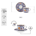 Karaca Ihlamur Colorful New Bone Turkish Coffee Cup Set for 2, 80 ml