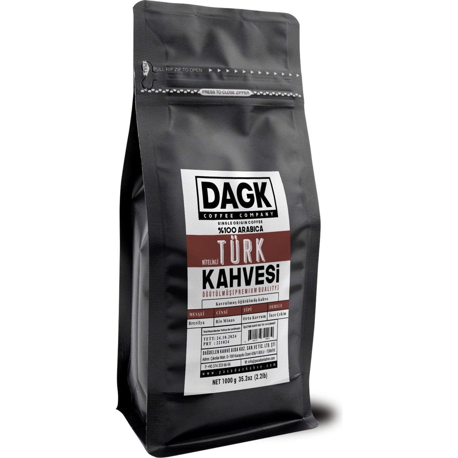 Dagk High Quality Turkish Coffee Ground 1000 gr Brazilian Origin Medium Roast - MALLTURK