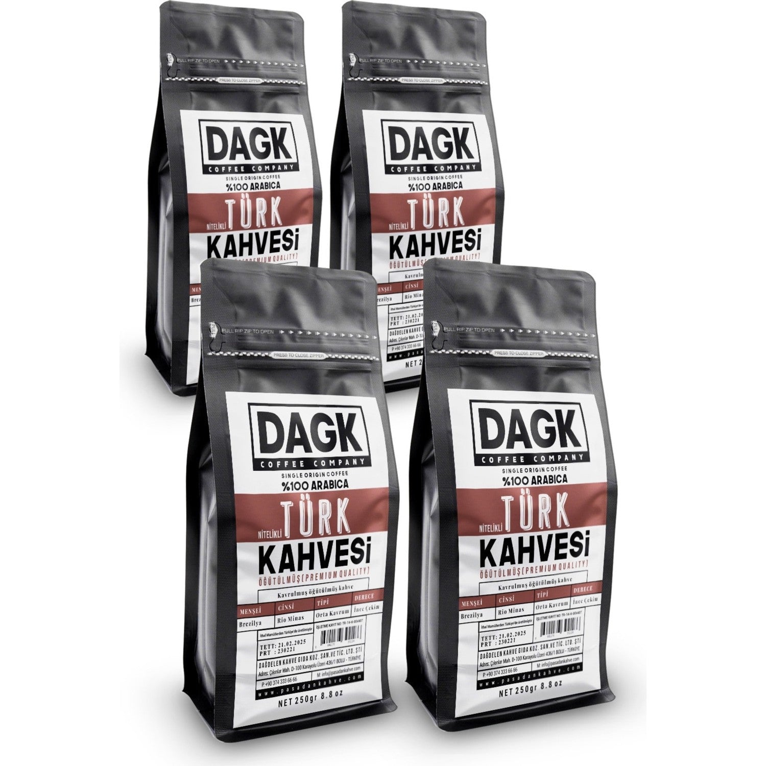 Dagk Quality Turkish Coffee, 4 x 250g Packs, Freshly Ground with Medium Roast Arabica Flavor. - MALLTURK
