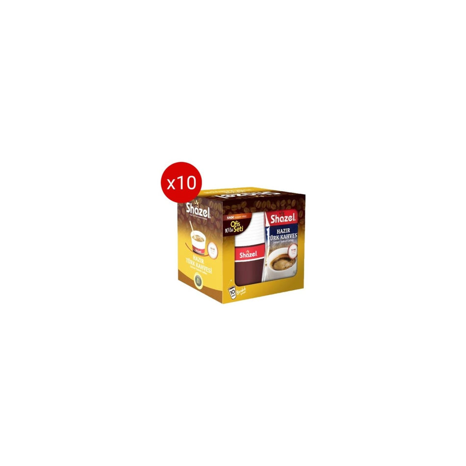 Shazel Ready-to-Use Turkish Coffee Office Set, Plain, 100 Packs / 10 Boxes - MALLTURK