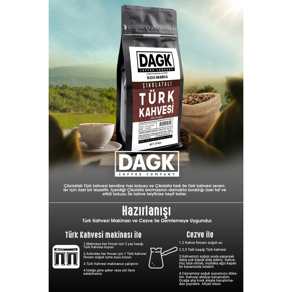 Dagk Turkish Coffee 200g – Chocolate Flavored, intense and Rich Sweet Taste - MALLTURK