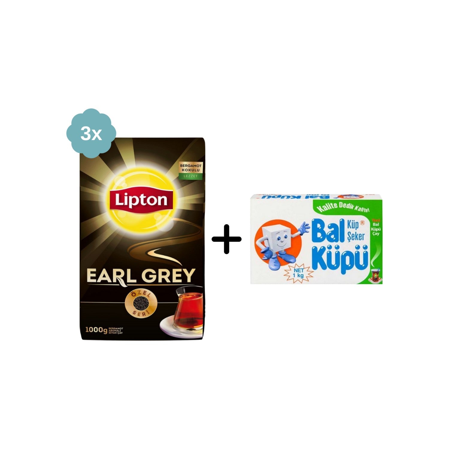 Lipton Earl Grey loose leaf black tea 1000 g x 3 pieces + Balkupu Kesme Seker 1000 g - MALLTURK