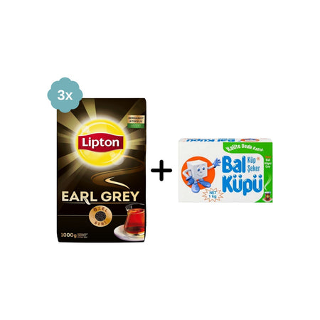 Lipton Earl Grey loose leaf black tea 1000 g x 3 pieces + Balkupu Kesme Seker 1000 g - MALLTURK