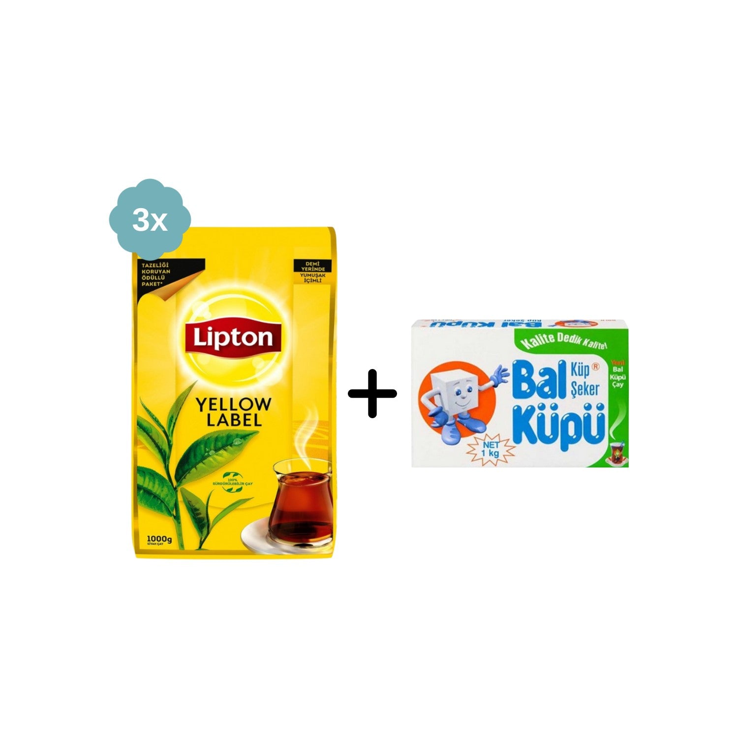 Lipton Yellow Label loose leaf black tea 1000 g x 3 pieces + Balkupu Kesme Seker 1000 g - MALLTURK