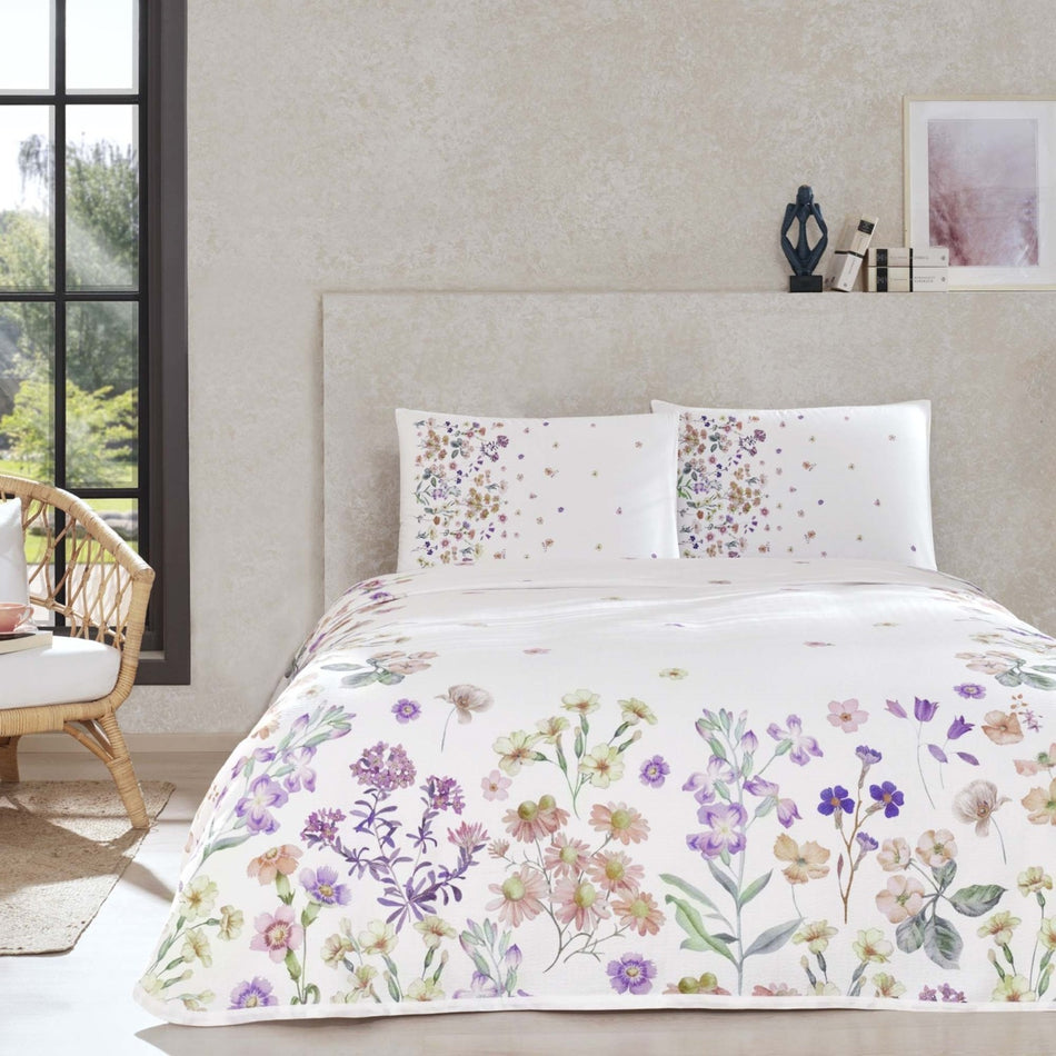 Tac Printed gleam Double Pique Bedding Set Lilac - MALLTURK