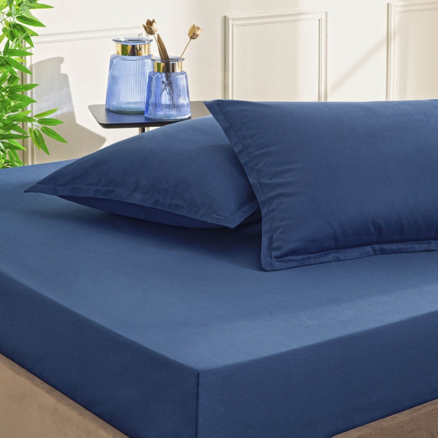 Tac color dreams saten Double Bed Sheet Set lacivert - MALLTURK
