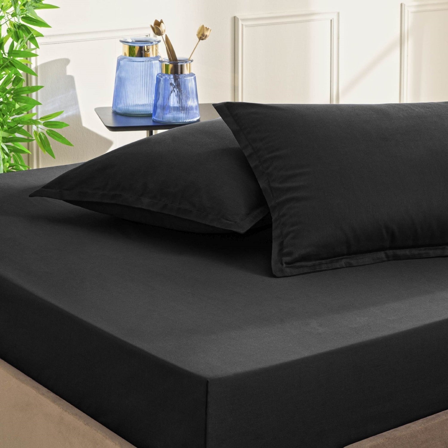 Tac color dreams saten Double Bed Sheet Set siyah - MALLTURK