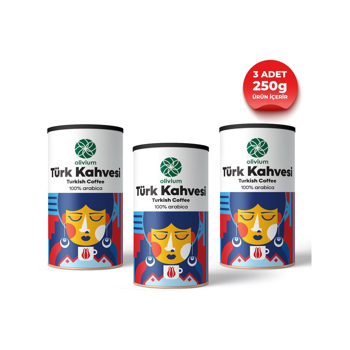 Olivium Turkish Coffee Tin Can (3 x 250 Grams) - MALLTURK