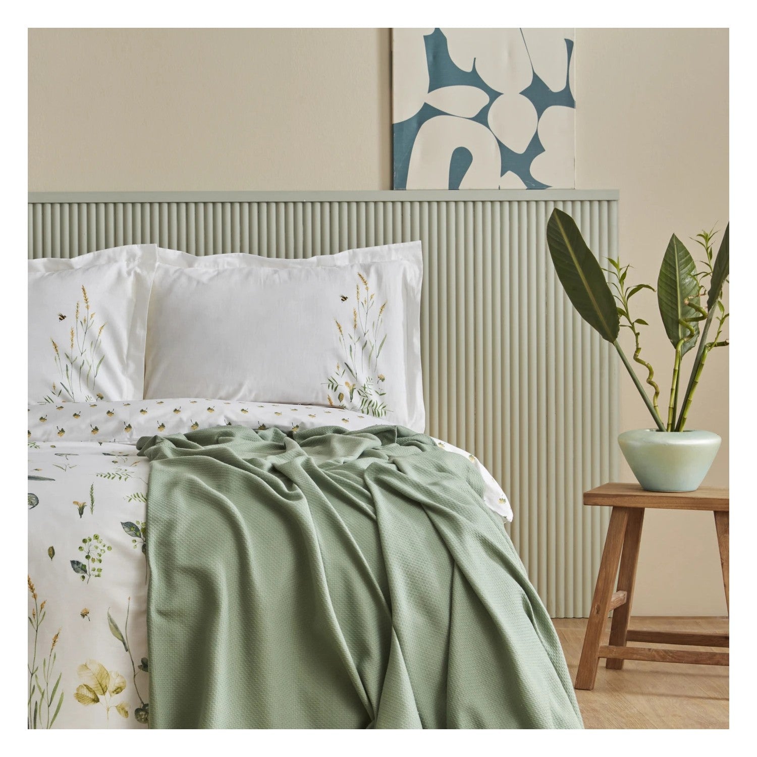 Karaca Home Herbal %100 Cotton Double Duvet Cover and Pique Set White - MALLTURK