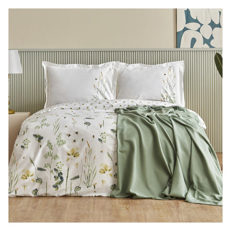 Karaca Home Herbal %100 Cotton Double Duvet Cover and Pique Set White - MALLTURK