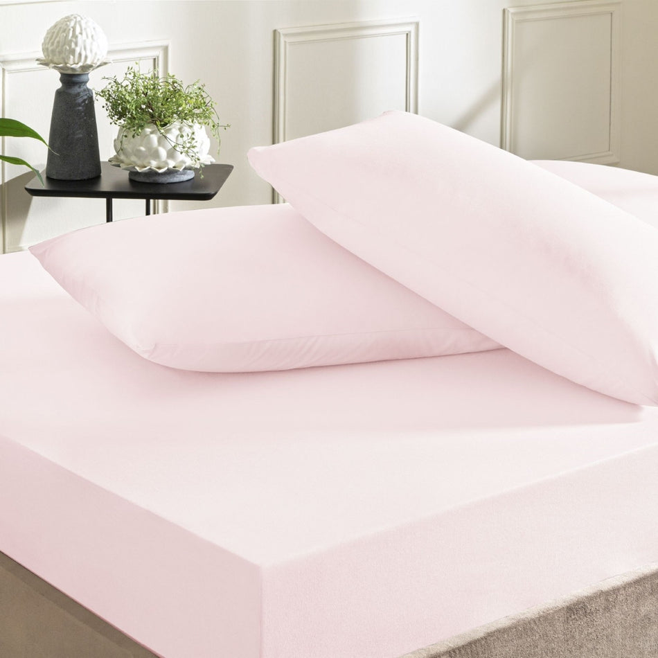 Tac ranforce Fitted Double Bed Sheet Set Powder Pink - MALLTURK