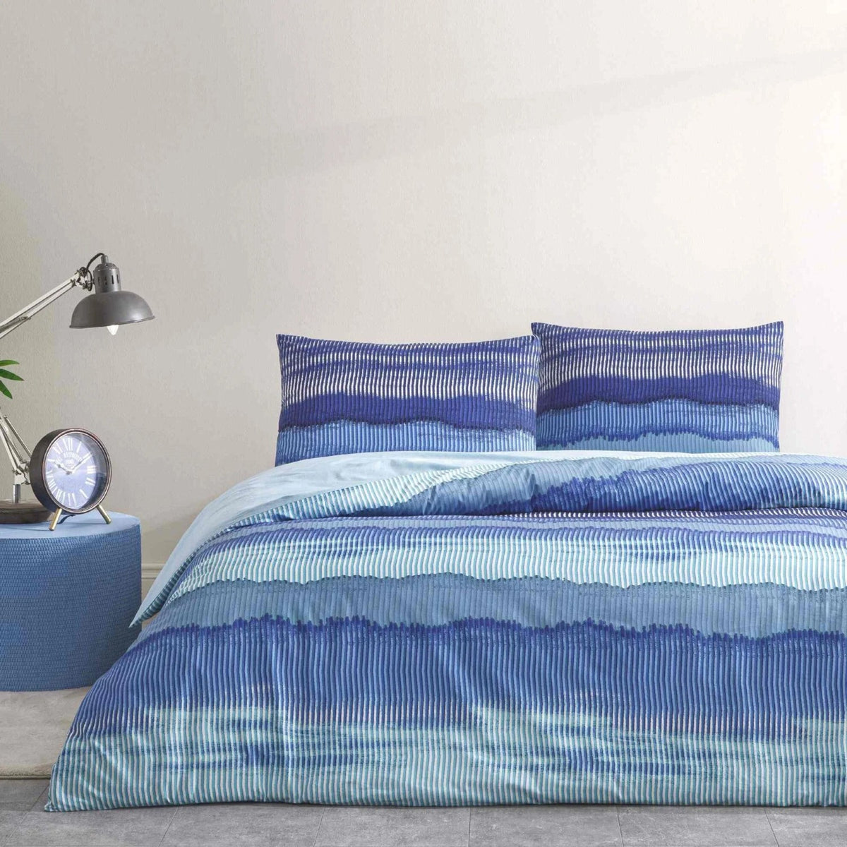 Tac Wave Ranforce Single Duvet Cover Set Blue - MALLTURK