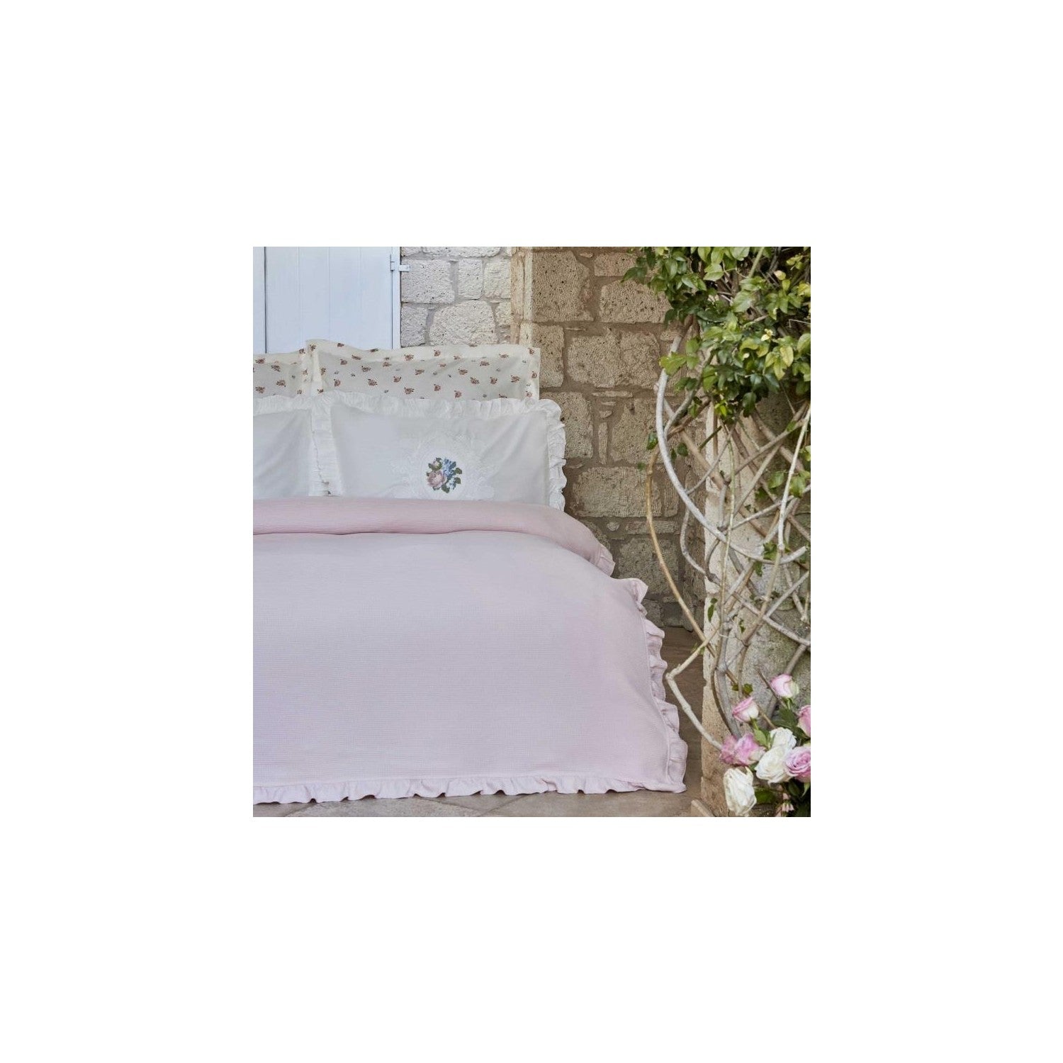 Karaca Home Fayette Double Embroidered Nish Set Powder Pink - MALLTURK