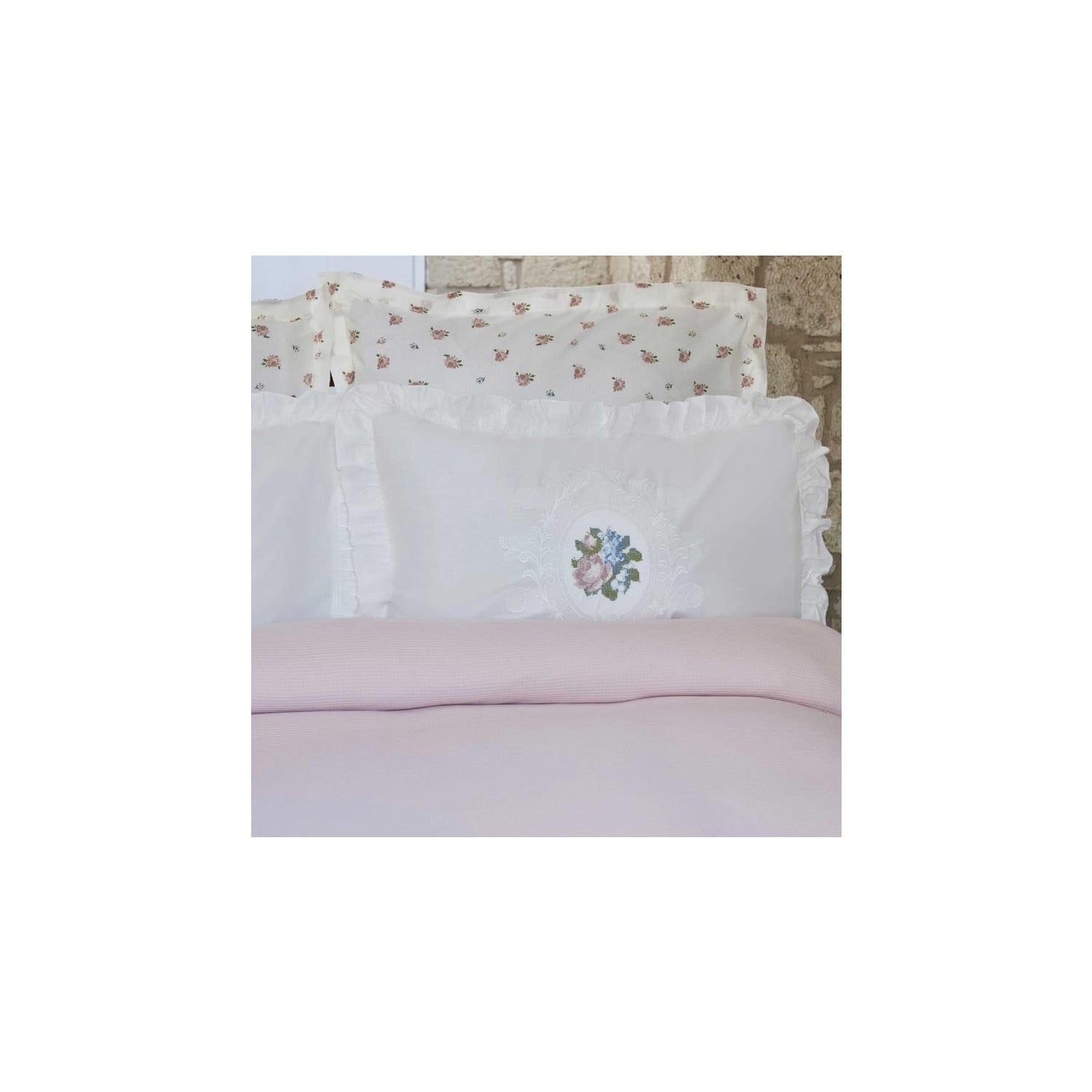 Karaca Home Fayette Double Embroidered Nish Set Powder Pink - MALLTURK