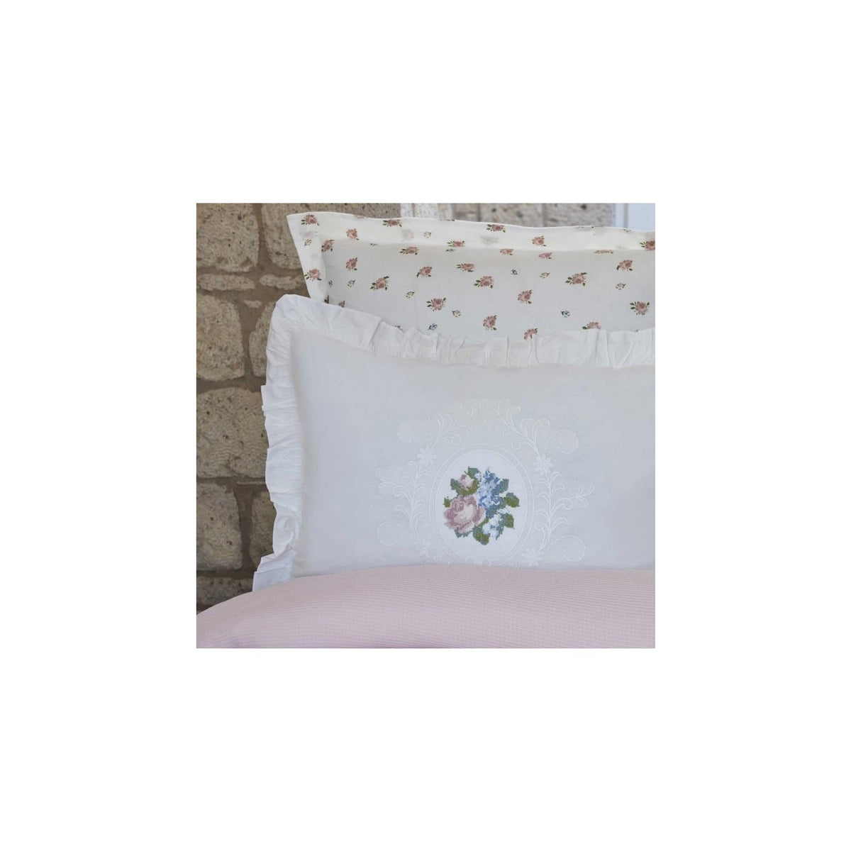 Karaca Home Fayette Double Embroidered Nish Set Powder Pink - MALLTURK