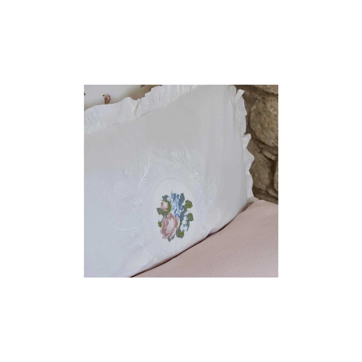 Karaca Home Fayette Double Embroidered Nish Set Powder Pink - MALLTURK
