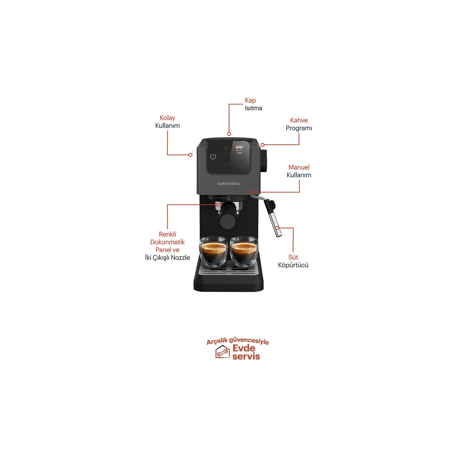 Grundig KSM 4330 Delisia Semi-Automatic Espresso Machine with Milk Frother - MALLTURK