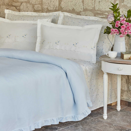 Karaca Home Roanne Double Embroidered Quilted Bedspread Set, Blue - MALLTURK
