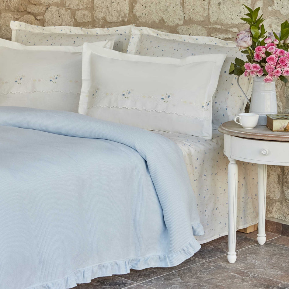 Karaca Home Roanne Double Embroidered Quilted Bedspread Set, Blue - MALLTURK