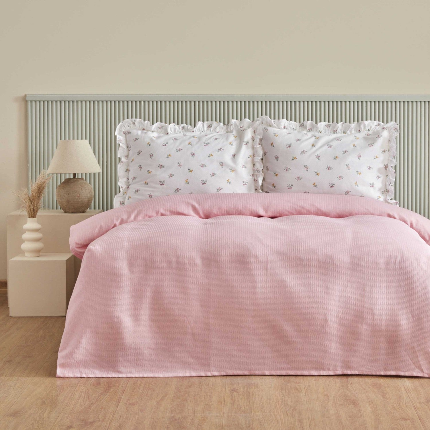 Karaca Home Lidya 100% Cotton Double Bed Quilted Bedding Set, Powder Pink - MALLTURK