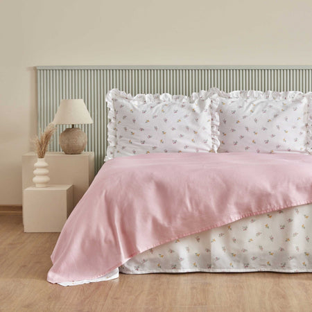 Karaca Home Lidya 100% Cotton Double Bed Quilted Bedding Set, Powder Pink - MALLTURK