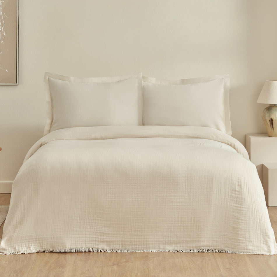 Karaca Home Minel Double Pique Bedspread Set Beige - MALLTURK