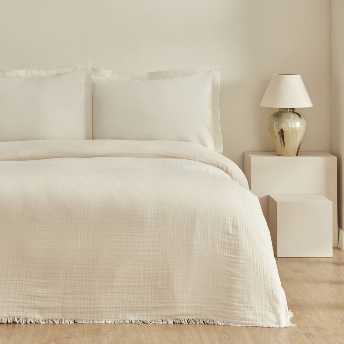 Karaca Home Minel Double Pique Bedspread Set Beige - MALLTURK