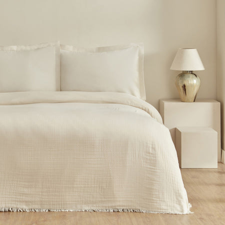 Karaca Home Minel Double Pique Bedspread Set Beige - MALLTURK
