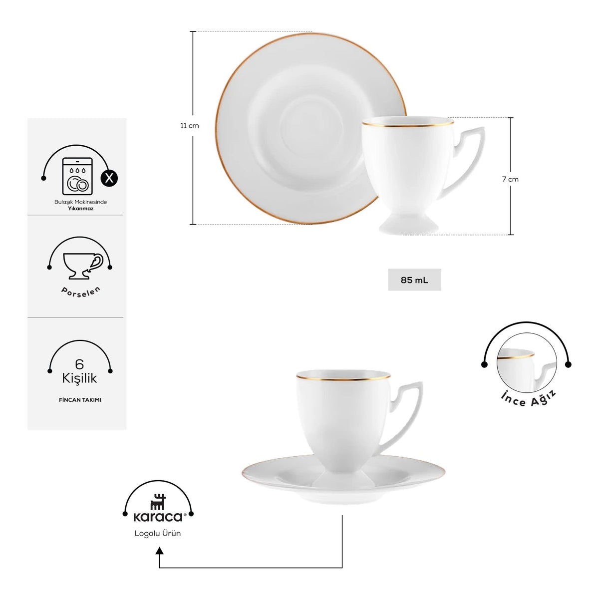 Karaca Boyoz Turkish Coffee Cup Set for 6, 85 ml - MALLTURK