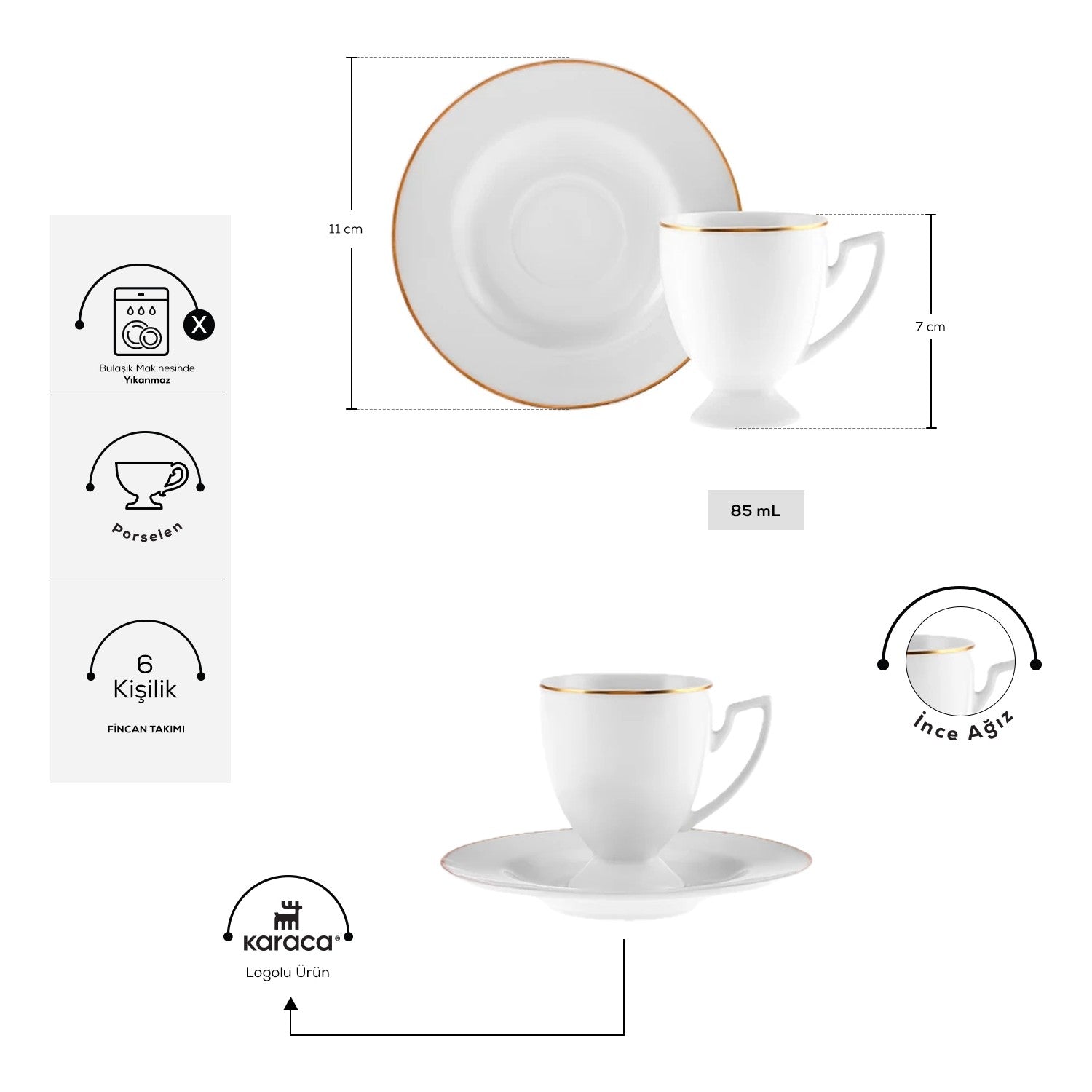 Karaca Boyoz Turkish Coffee Cup Set for 6, 85 ml - MALLTURK