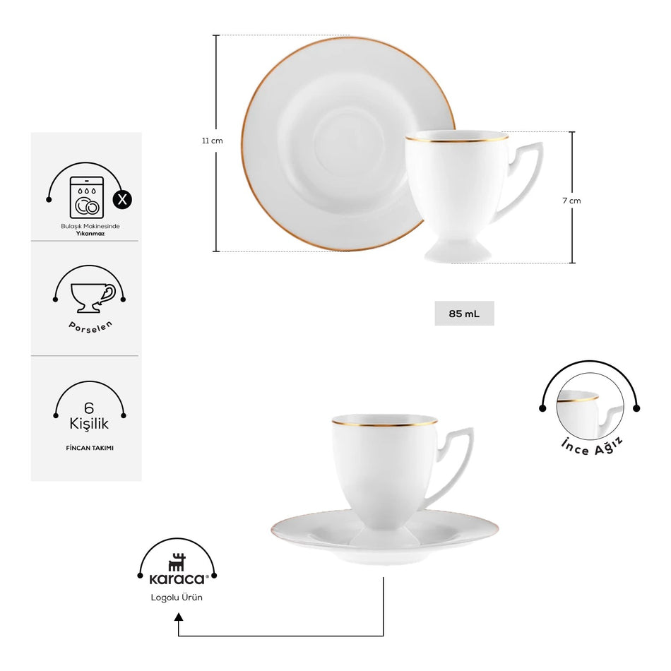 Karaca Boyoz Turkish Coffee Cup Set for 6, 85 ml - MALLTURK