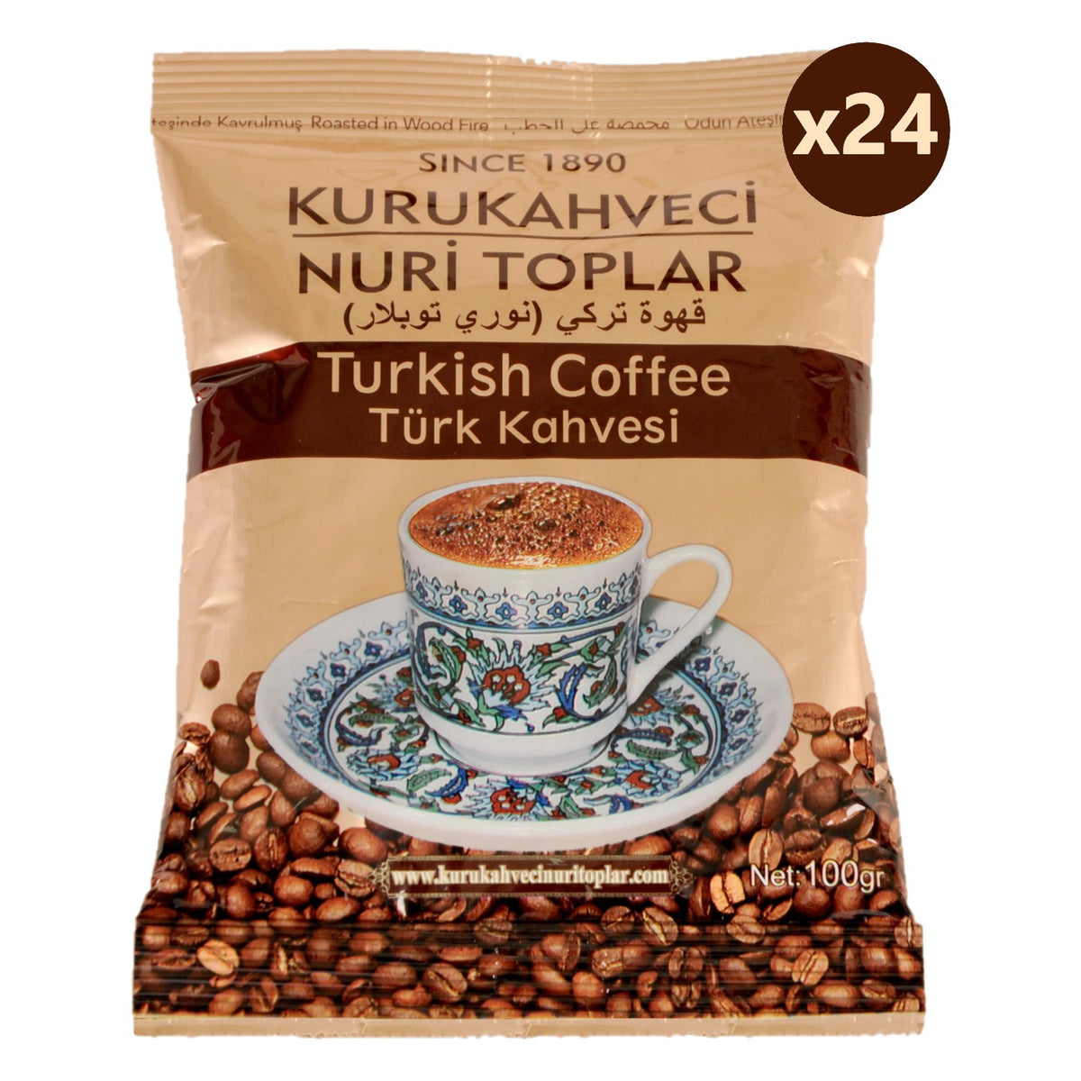 Nuri Toplar Turkish Coffee 100 gr Foil x 24 Pieces Stand Box - MALLTURK
