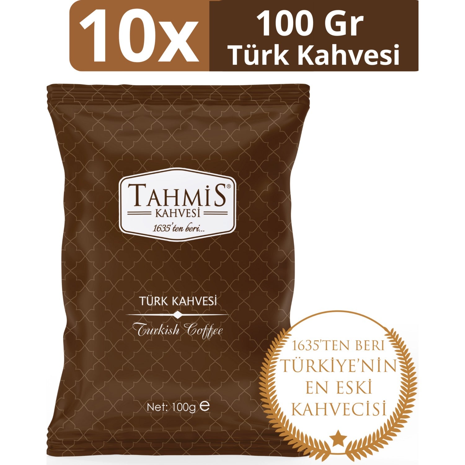Tahmis Turkish Coffee, Medium Roast, 100g, Pack of 10 - MALLTURK
